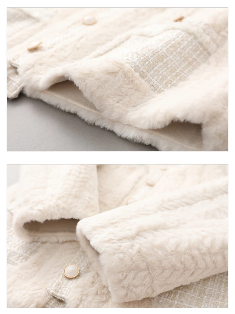 Vimly Luxury Faux Fur Tweed Coat Winter Warm Jacket Women 2022 Fashion Elegant Short Ladies Overcoat for Winter Clothing 50398