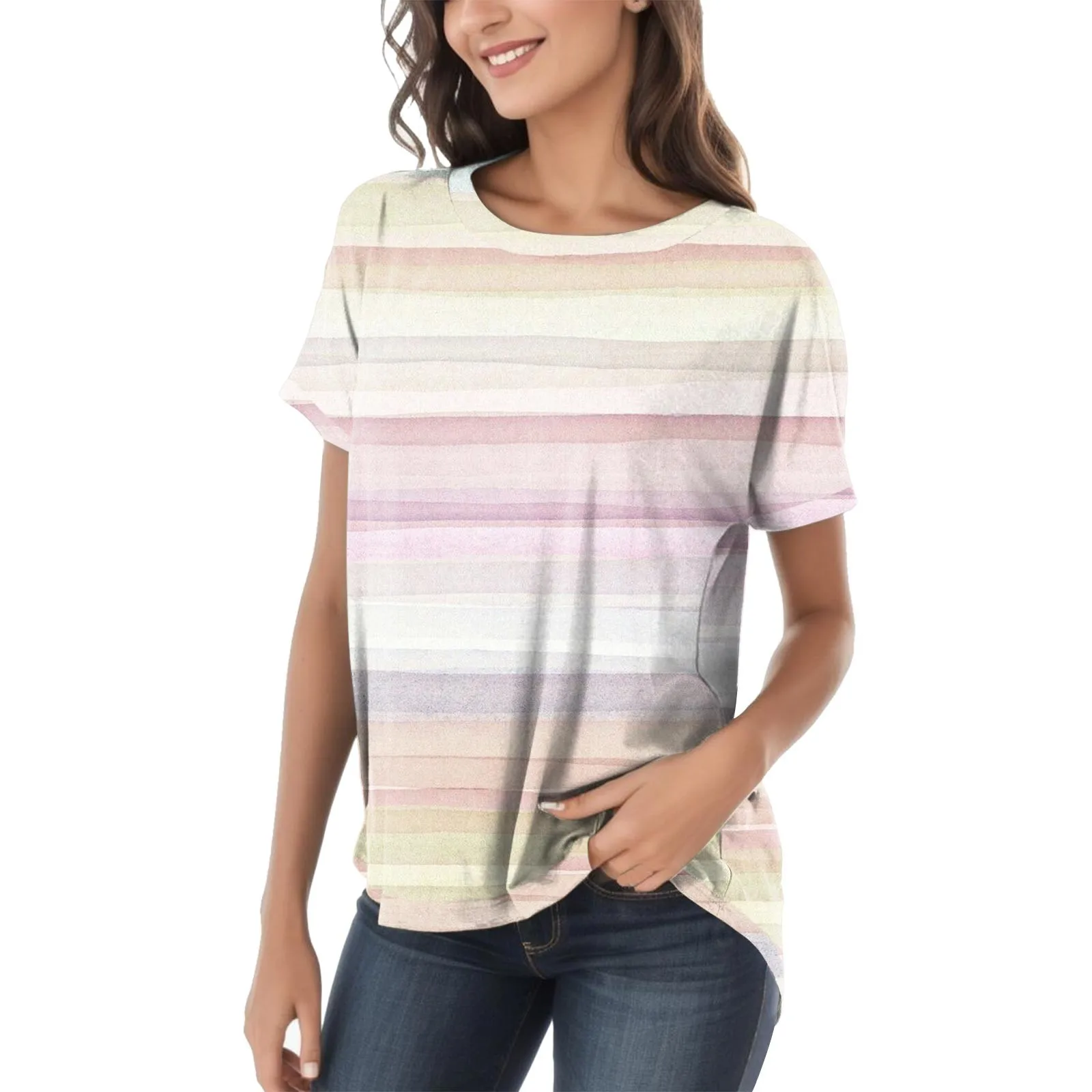 

Casual Summer Short Sleeved High Low Loose T Shirt Women's Tops Woman Tee
