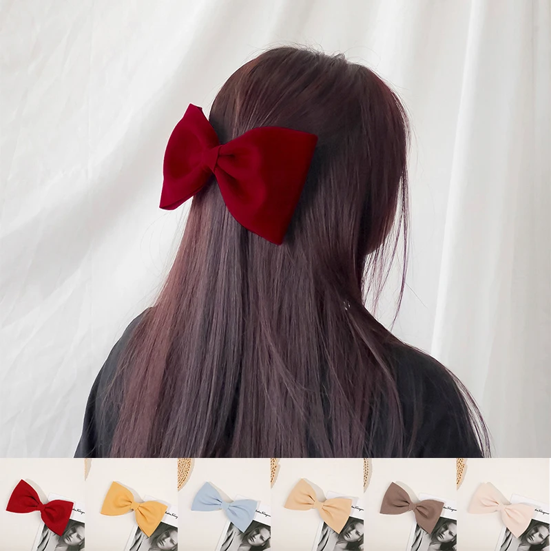 

Large Bow Barrettes For Women Girls Solid Color Velvet Hair Clips Korea Fashion Hairpin Elegant Curly Hairgrips Hair Accessories