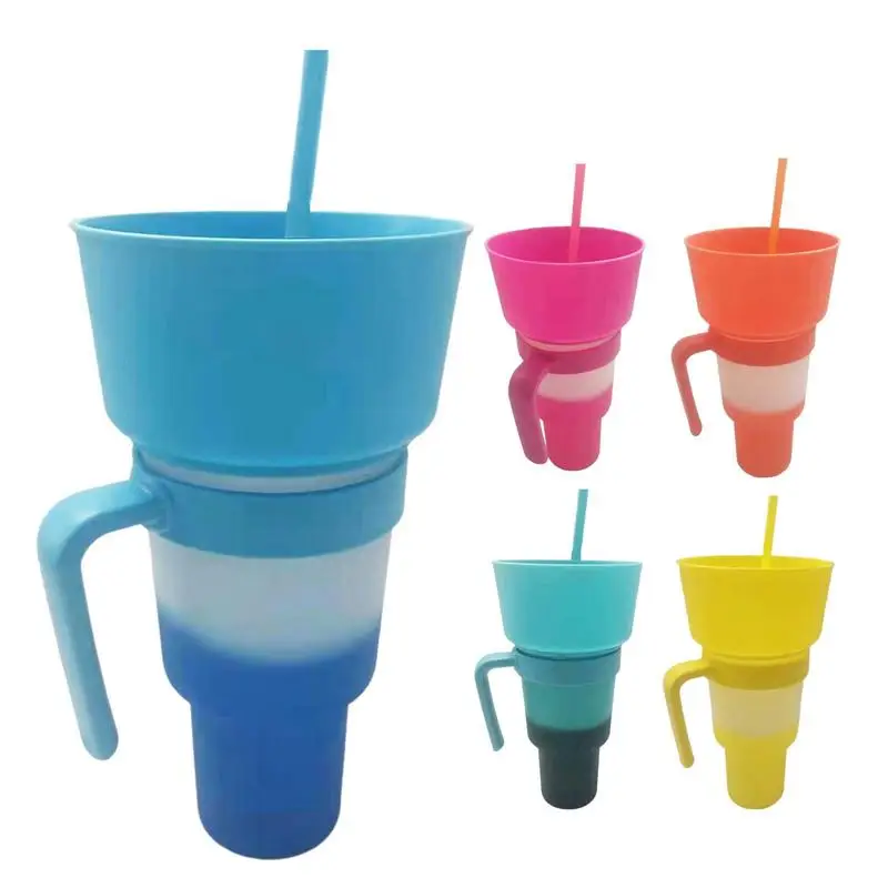 

Stadium Tumbler Snack Bowl 2 In 1 Travel Snack & Drink Cup With Straw Leakproof Snack And Drink Cup For Kids Adults