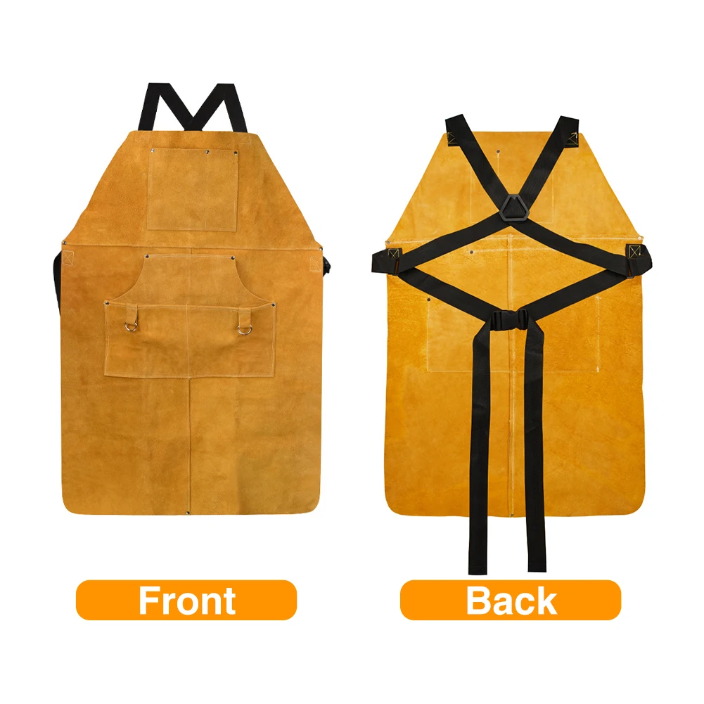 

90x60cm 6 Pockets Heavy Duty Welding Apron Artificial Cow Suede Woodworking Carpenter Protective Adjustable Professional Durable
