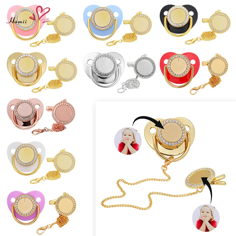 

12 Colors Personalized Blank Baby Pacifier BPA Free Silicone Gold Bling Infant Nipple Newborn Dummy Soother Baby Shower Gift