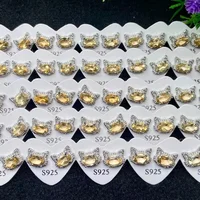10 Pairs Cute Natural Citrine Cat Stud Earrings 925 Silver Healing Gemstones Girl Earrings Fashion Ladies Party Jewelry Gifts