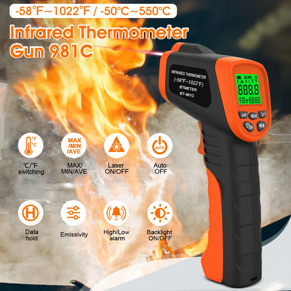 BTMETER BT-981C Инфракрасный индукционный термометр диапазон измерений -50 ℃ До 550°