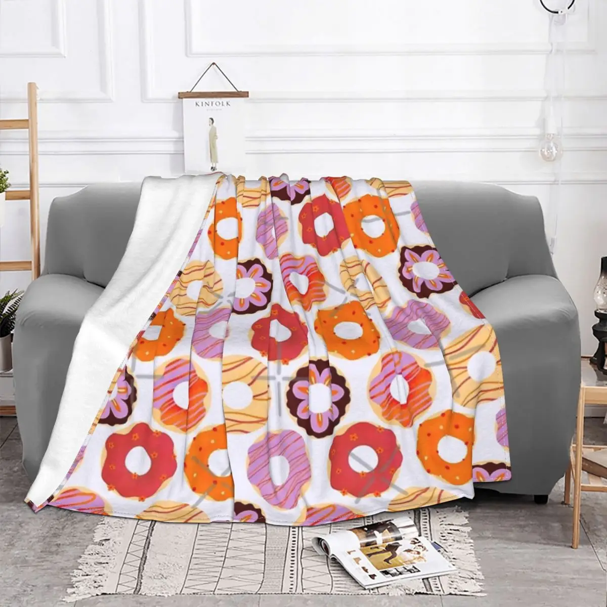 Фиолетовые и оранжевые пончики всесезонное универсальное одеяло для кинотеатра