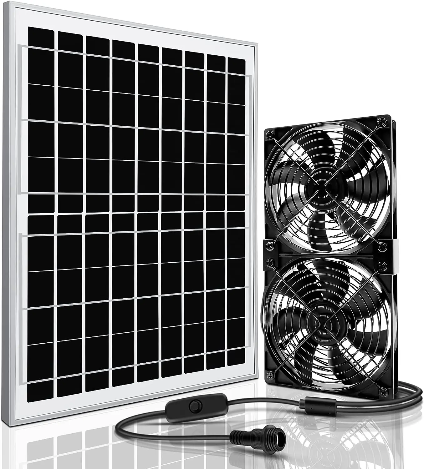 

Вентилятор с питанием, 15 Вт Солнечный вентилятор для наружной теплицы, курятника с проводом 13,78 футов и двойным бесщеточным вентилятором
