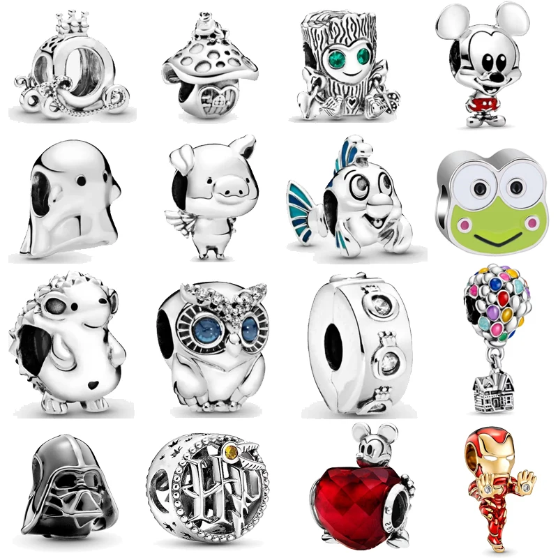 

2023 New Disney 925 Silver Cute Animal Collection Marvel Charm Bead Pendant Fit DIY Women Bracelet Original Kawaii Jewelry Gift
