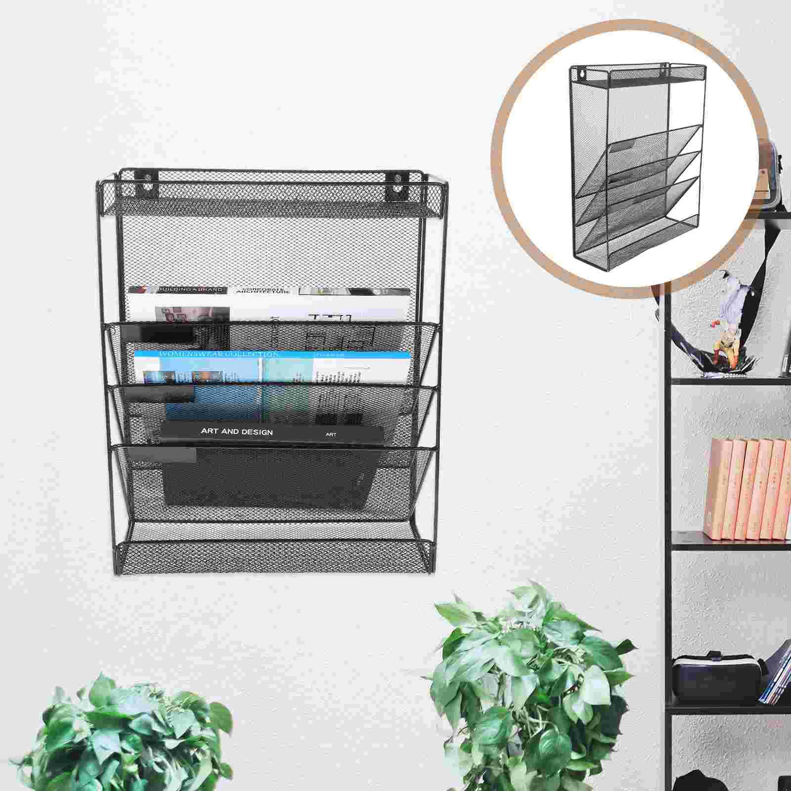 

Wall File Organizer Holder Magazine Hanging Rack Pockets Mountfolder Mounted Black Metal Office Bathroom Pocket Mesh Folders