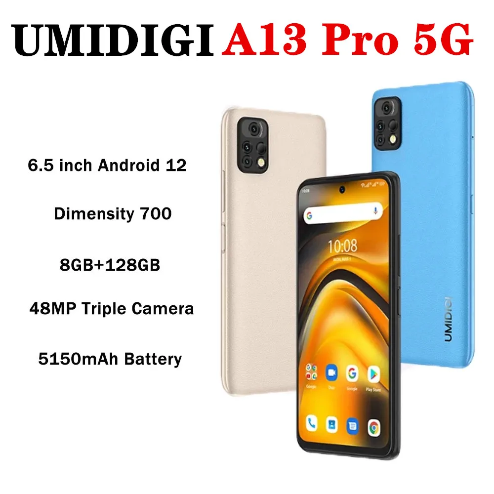 Global version UMIDIGI A13 Pro 5G Phone Android 12 Smartphone Dimensity 700 90Hz 6.5'' 8GB+128GB 48MP 5150mAh NFC Mobile phone