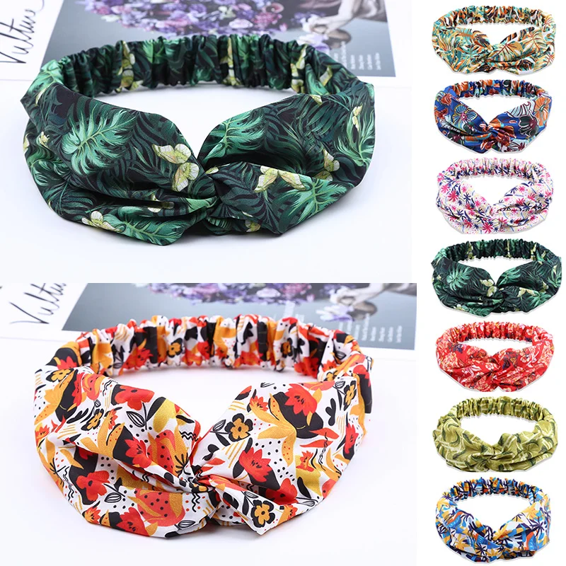 

Plant Series Headband Elastic Hair Band Cross Hairband Floral Print Turban Headwrap Summer Headwear Women Hair Accessories