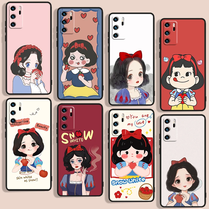 

Pretty snow white Princess Phone Case For Huawei P10 P20 P30 P40 P50 Lite Pro 2019 Plus Lite E Black Iuxury Silicone Soft Back