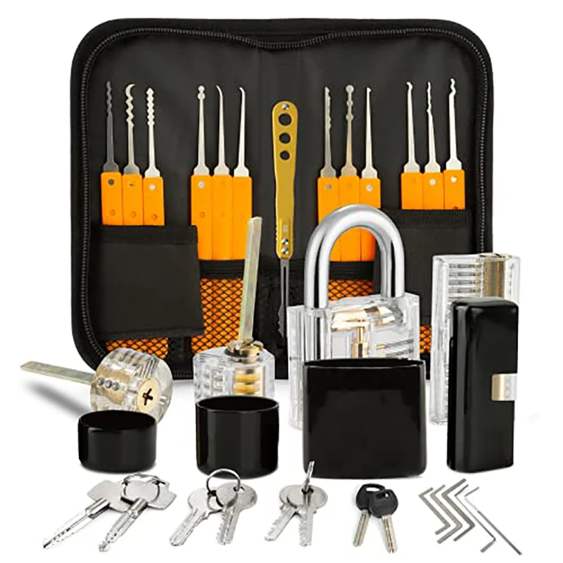 

Orange/black/blue tool lock bag and different types of transparent locks practice extracting broken key,Lock Opening Repair Tool