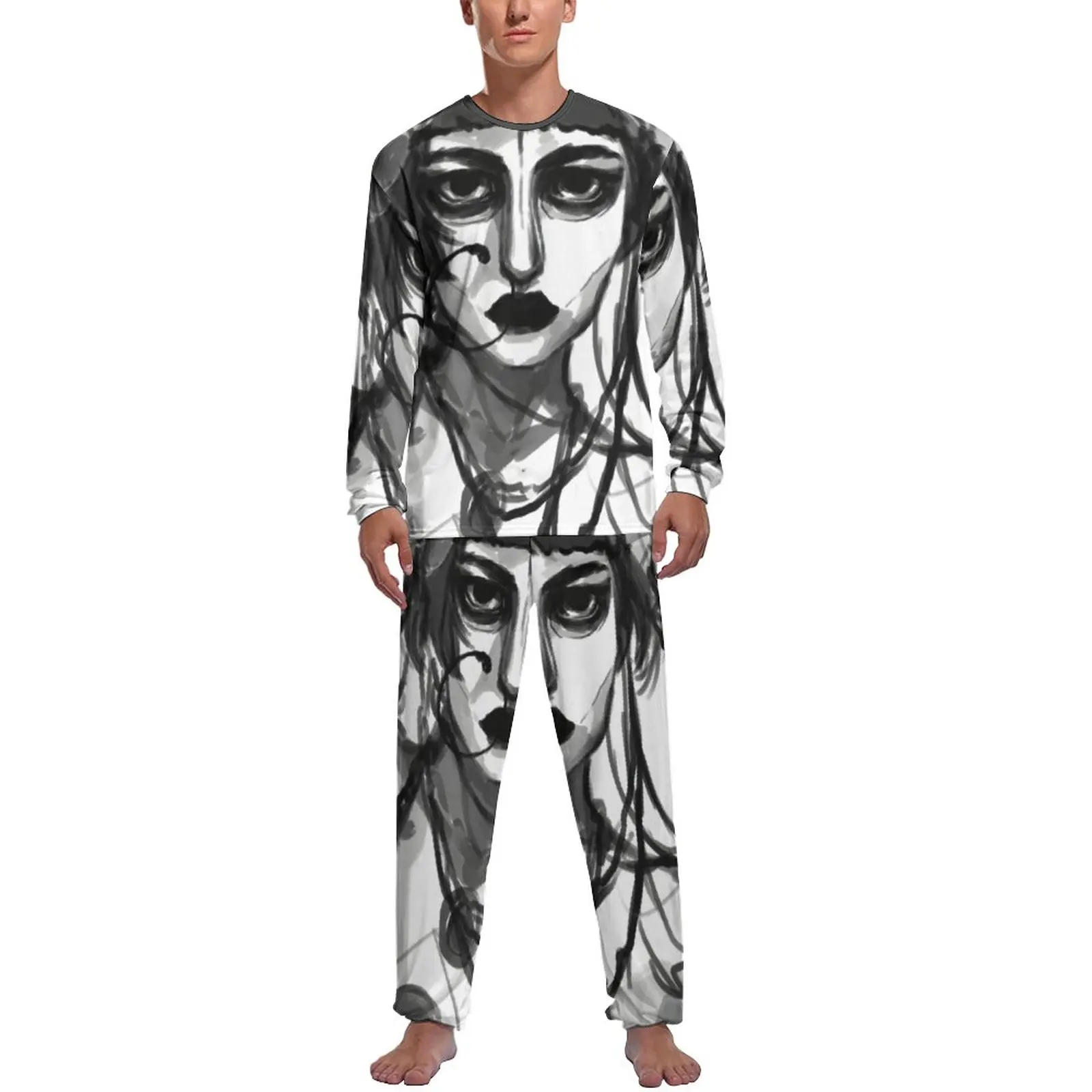 Jibaro Oil Painting Pajamas Long-Sleeve Love Death And Robots 2 Pieces Bedroom Pajama Sets Autumn Men Pattern Kawaii Nightwear