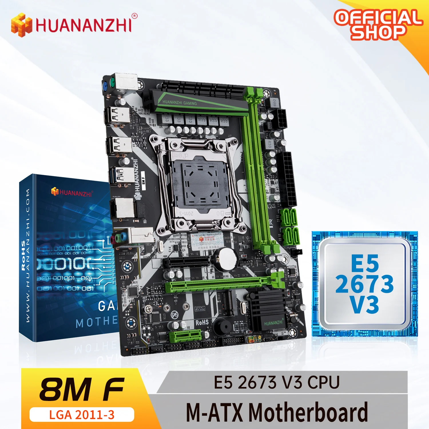 

HUANANZHI 8M F LGA 2011-3 Motherboard with Intel XEON E5 2673 V3 combo kit set support DDR4 RECC NON-ECC memory NVME USB