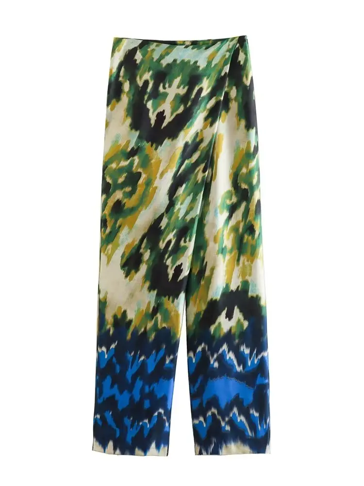 

MESTTRAF Women 2023 Fashion Loose Printed Wrap Pants Vintage High Waist Side Zipper Female Trousers Streetwear