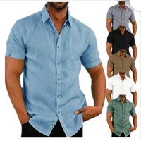 mens solid color lapel short sleeve summer shirts casual button up shirts