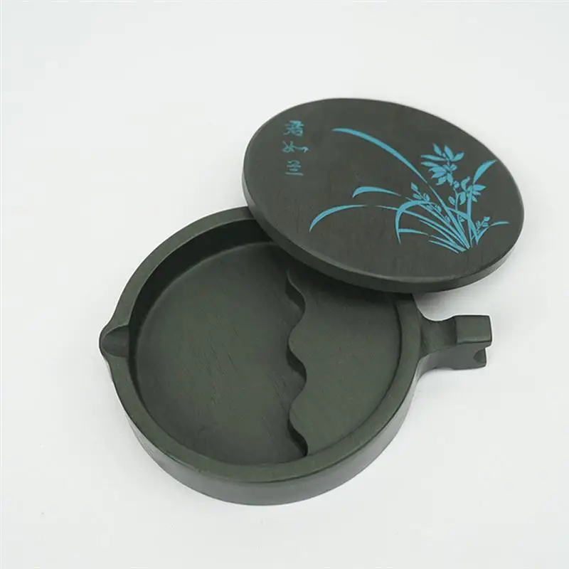 1pc Calligraphy Inkstone 4 Inch Chinese Inkslab Traditional Calligraphy Tool Ink Stone with Cover
