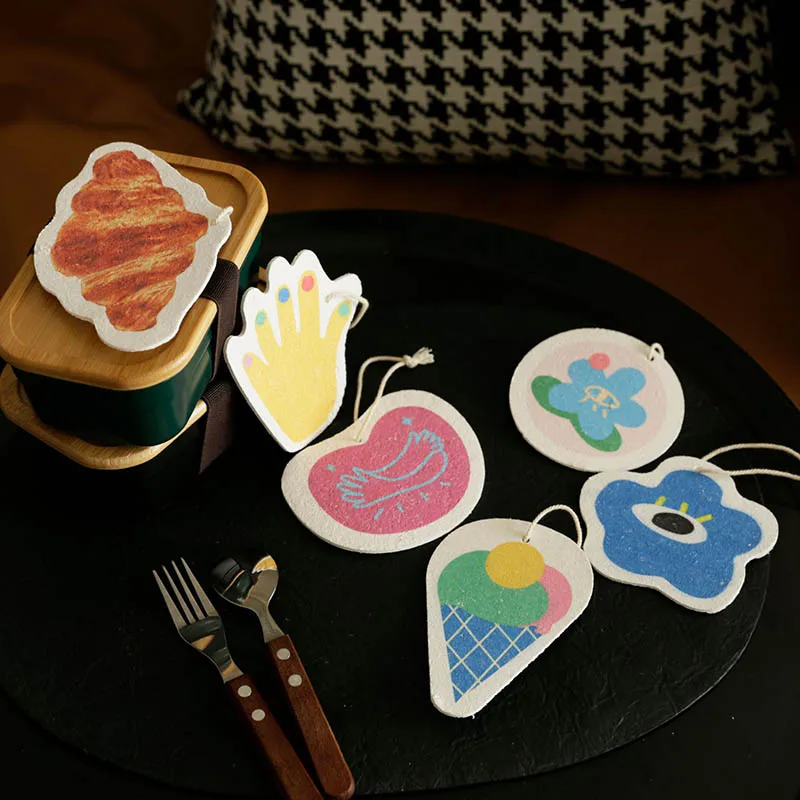 

1 шт., древесная масса, хлопок, сжатая губка, утолщенная, для мытья посуды, антипригарная салфетка для посуды, мультяшный рисунок, Ins, стиль, по...