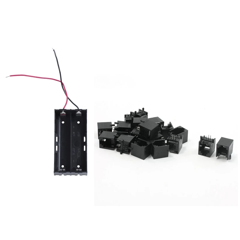 

AYHF-пластиковый 2X3,7 V 18650 Держатель батареи Чехол черный с 20 шт RJ11 6P4C компьютерная интернет-сеть PCB разъем Черный