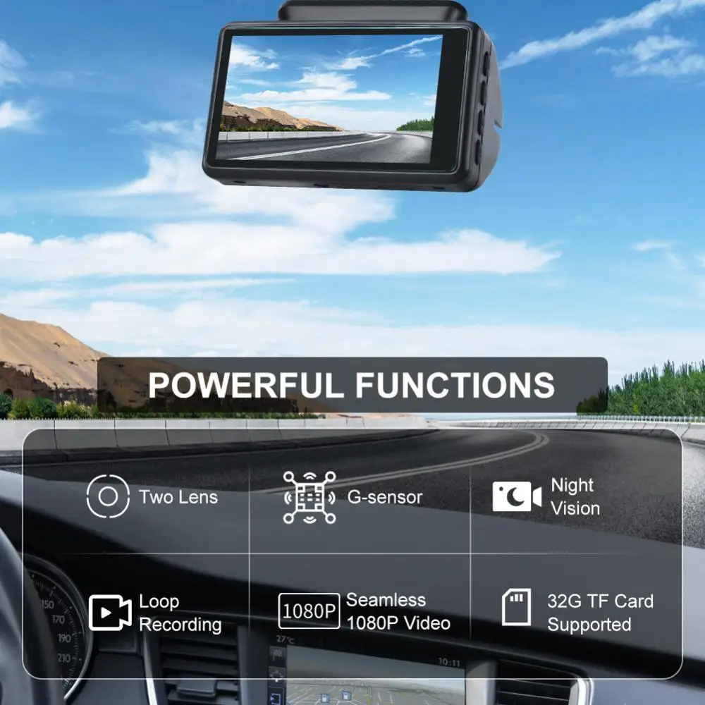 

Universal Video Recorder 3 Inch Screen Front And Rear Dual Recording Night Dash Cam Car Recorder Dashcam