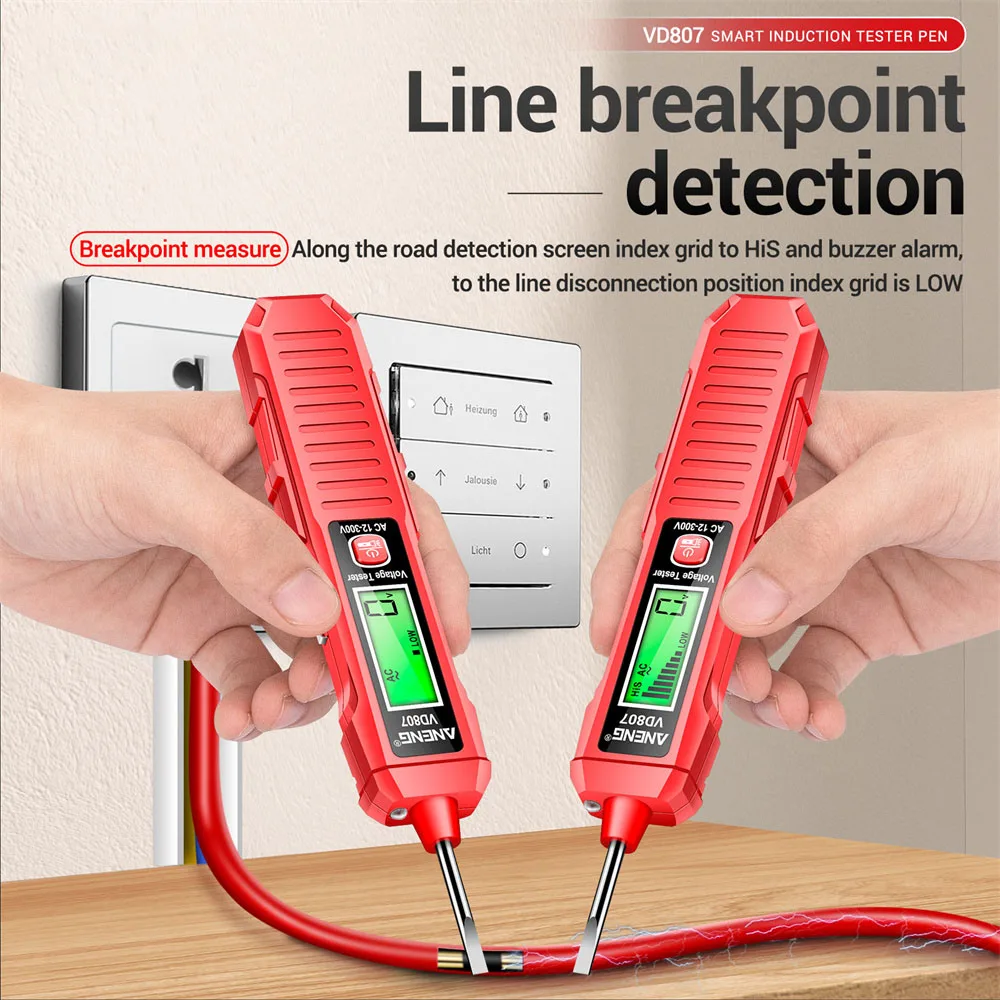 VD807 Digital Non-Contact Voltage Tester AC12-300V Test Pencil Circuit Breakpoint Finder LCD Display Zero Fire Wire