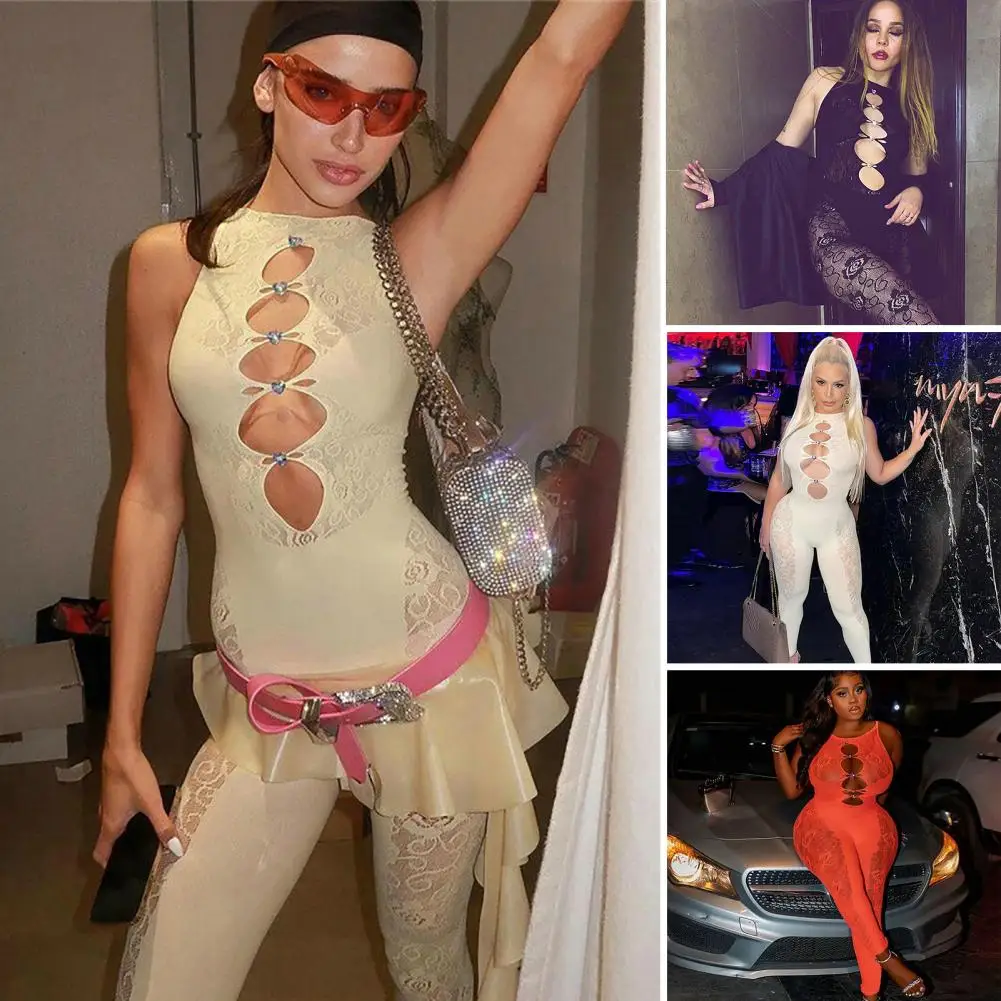 

Женский жаккардовый комбинезон, облегающий сетчатый комбинезон без рукавов с цветочным узором и высокой талией, Комбинезоны