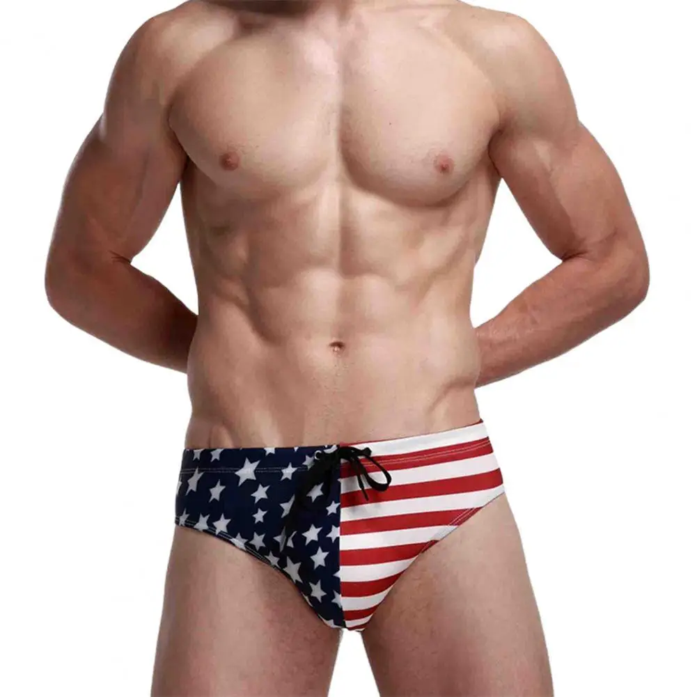 

Men's Swim Underpants Breathable Men Swim Briefs Washable Stretchy USA Flag Design Swimming Trunks Swimsuits For Water Activity