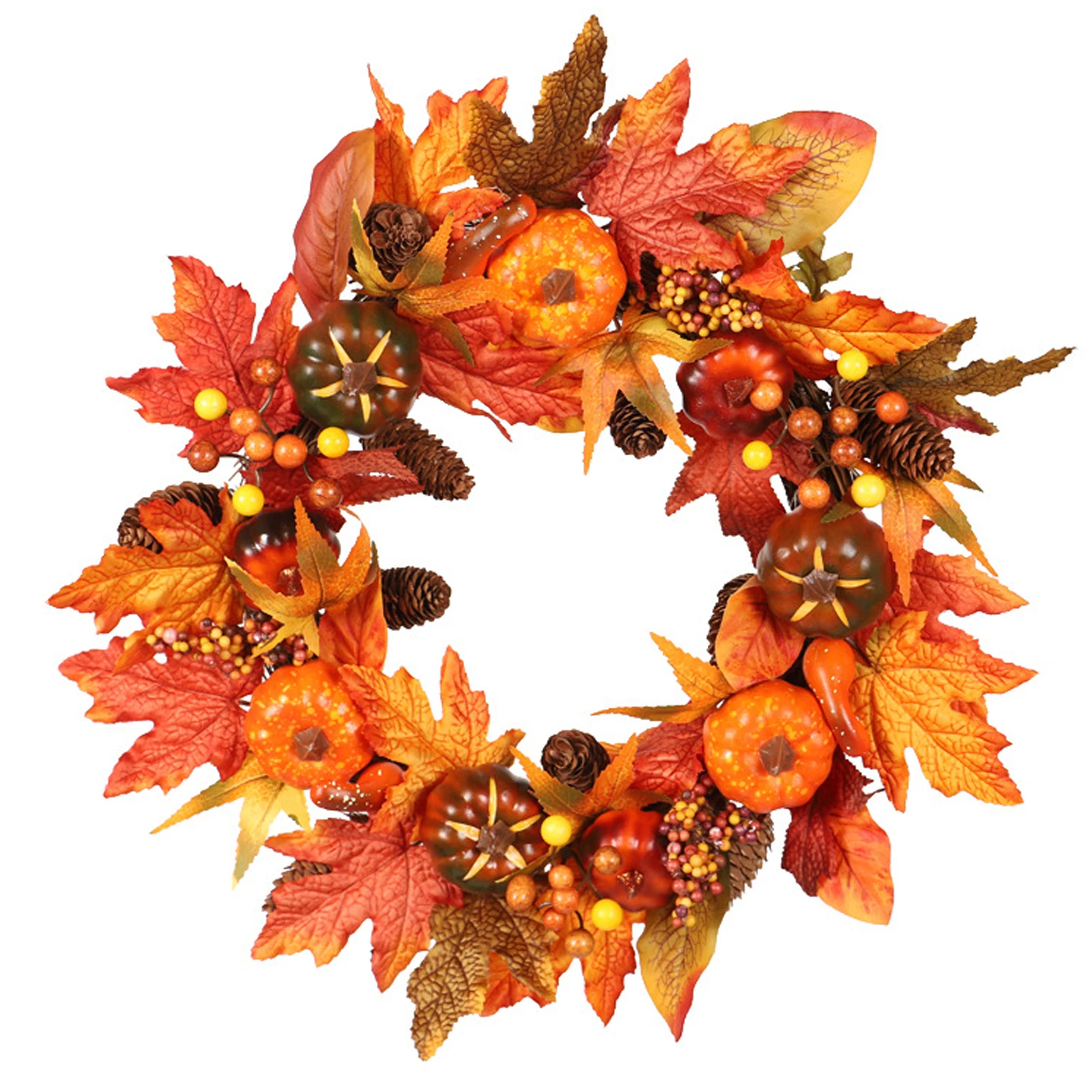 

Autumn Wreath for Front Door 55cm Halloween Wreath Thanksgiving Outdoor Wreath with Artificial Pumpkins Maple Leaf and Berries