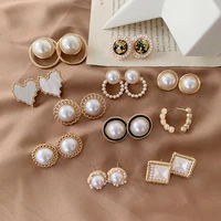 korean elegant baroque pearl stud earrings non pierced simulated pearl round heart earrings for women ins style jewelry gifts