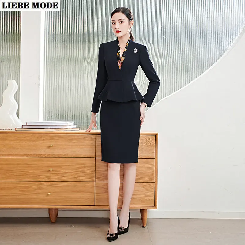 Office Lady Work Skirt Suits for Women 2 Piece Knee Length Pencil Skirt and Jakcet Woman Summer Business Blazer and Skirt Set