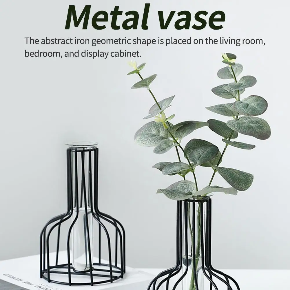 

Vase Hydroponic Plant Flower Nordic Simple Style Glass Iron Desktop Geometric Test Vase Holder Plant Glass Decor Tube Home W6r3
