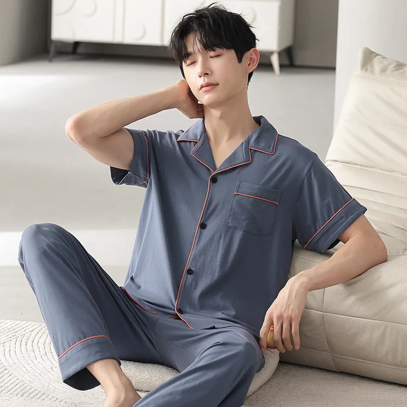 New Men Pajamas Spring Summer Homewear Thin Short-sleeved pants Loungewear Senior Sense Sleepwear Fat Plus Size Home Wear Set