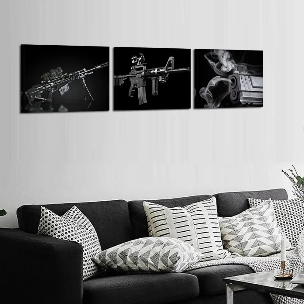 Комплект из 3 предметов картины на холсте картина снайперская винтовка пистолет