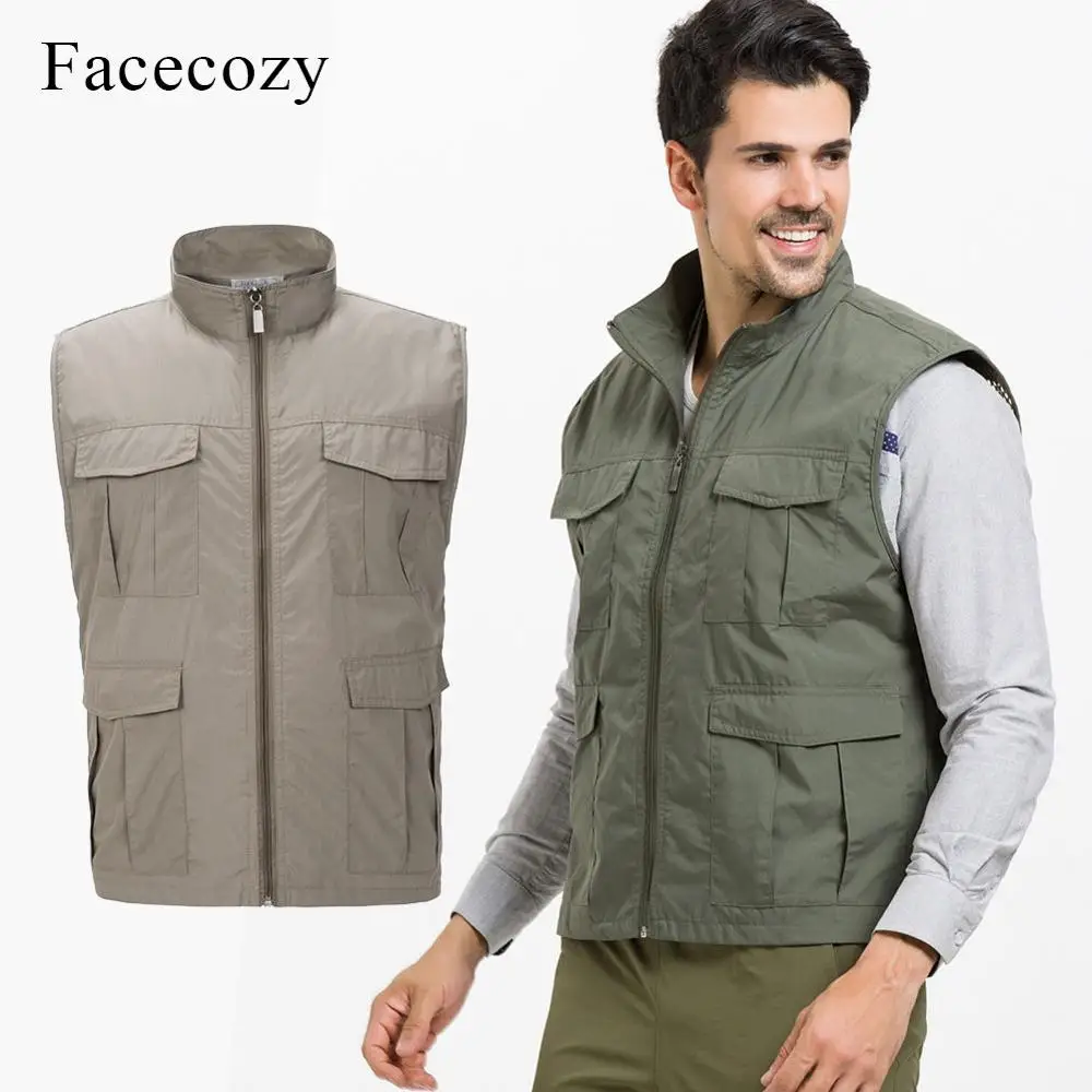 Фото Facecozy мужские открытые дышащие сетчатые майки с несколькими карманами без рукавов быстросохнущие летние мужские жилеты для рыбалки и треки... №2