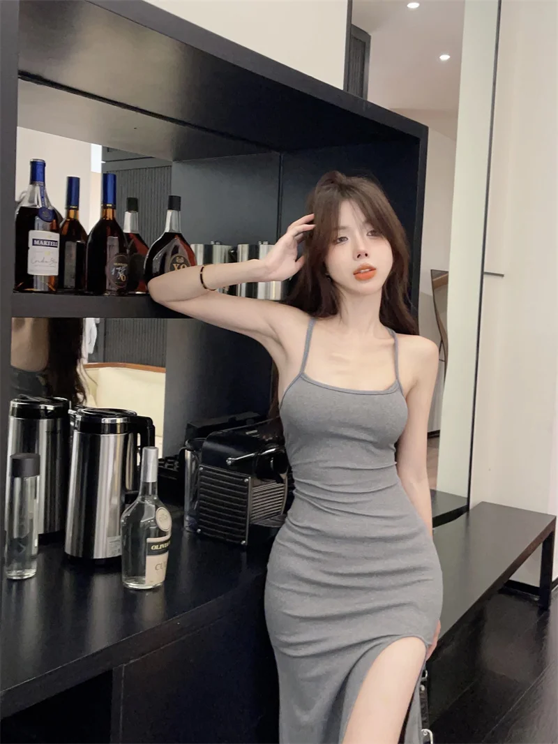 

Sexy Hollow Out Cross Long Slit Dress Summer 2023 Backless Y2k A-LINE Vestidos Birthday Dresses for Women Clothing Slim Vintage