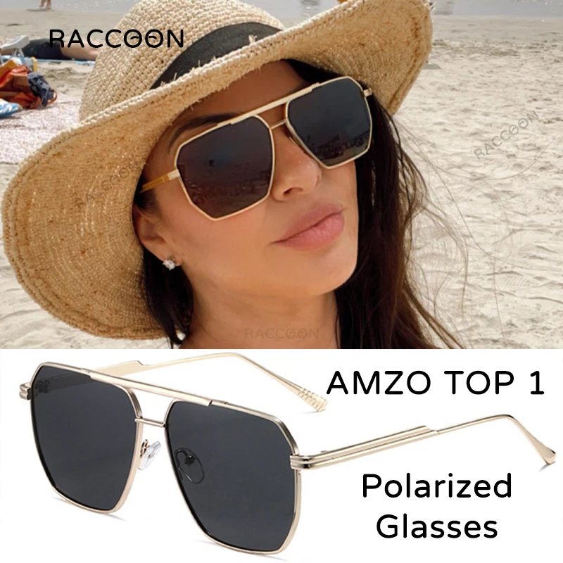 Retro Oversized Square Polarized Sunglasses Women Vintage Men Shades Uv400 Classic Large Metal Sun Glasses Unisex Gold Grey Lens