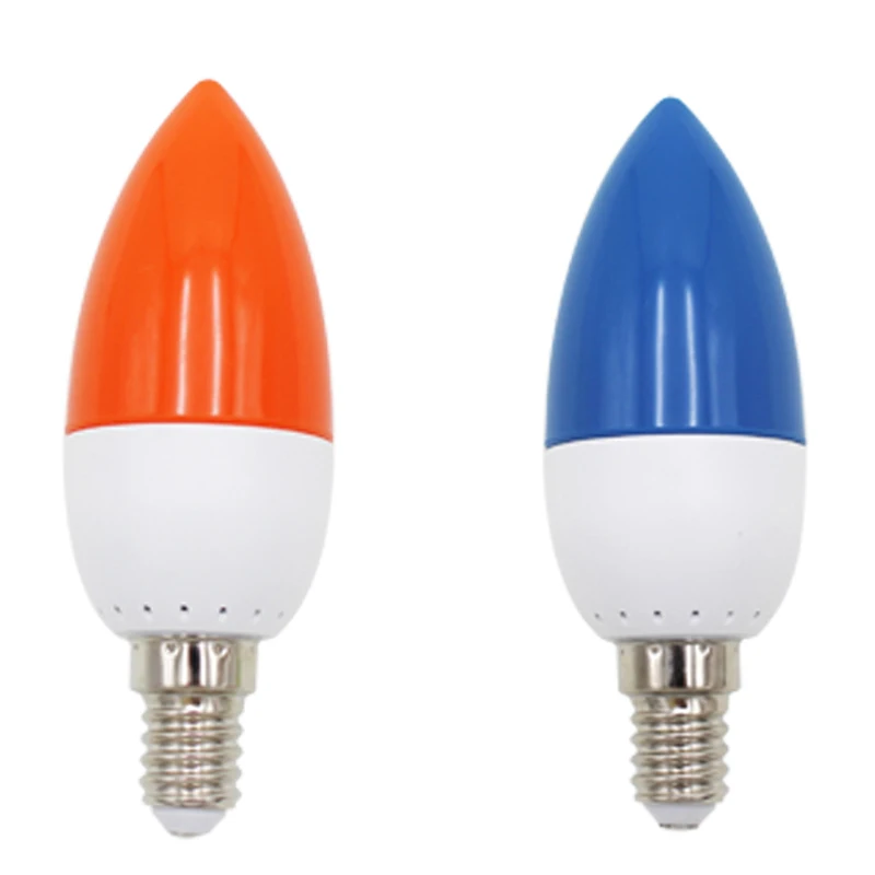 

2 Pcs E14 LED Color Candle Tip Bulb Color Candle Light Blue & Red