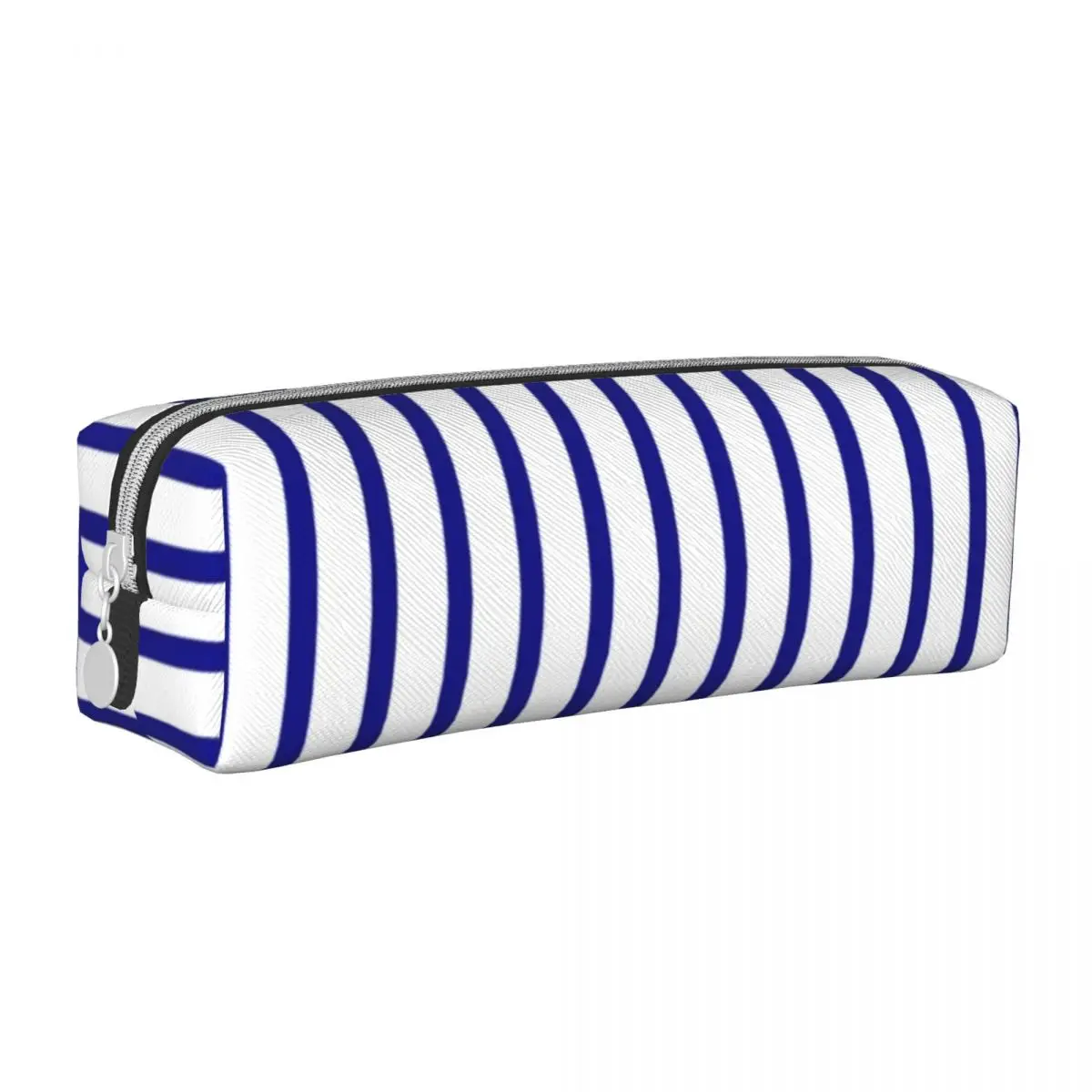 

White And Blue Line Square Pencil Case Vintage Striped Print Cute Leather Pencil Box School For Child Zipper Pen Organizer