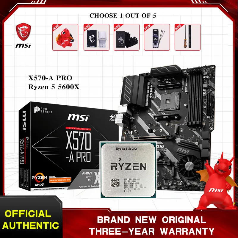 

Новый Ryzen 5 5600X + X570 A PRO Материнская плата MSI AMD X570 A PRO для игрового настольного компьютера набор процессора Placa Mae