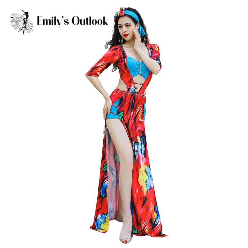 Adults Women Belly Dance Costumes Stage Dress Shaabi Baladi Outfit 3 Piece Set Sexy Long Skirt With Hair Band Egypt Wear Red 392 |