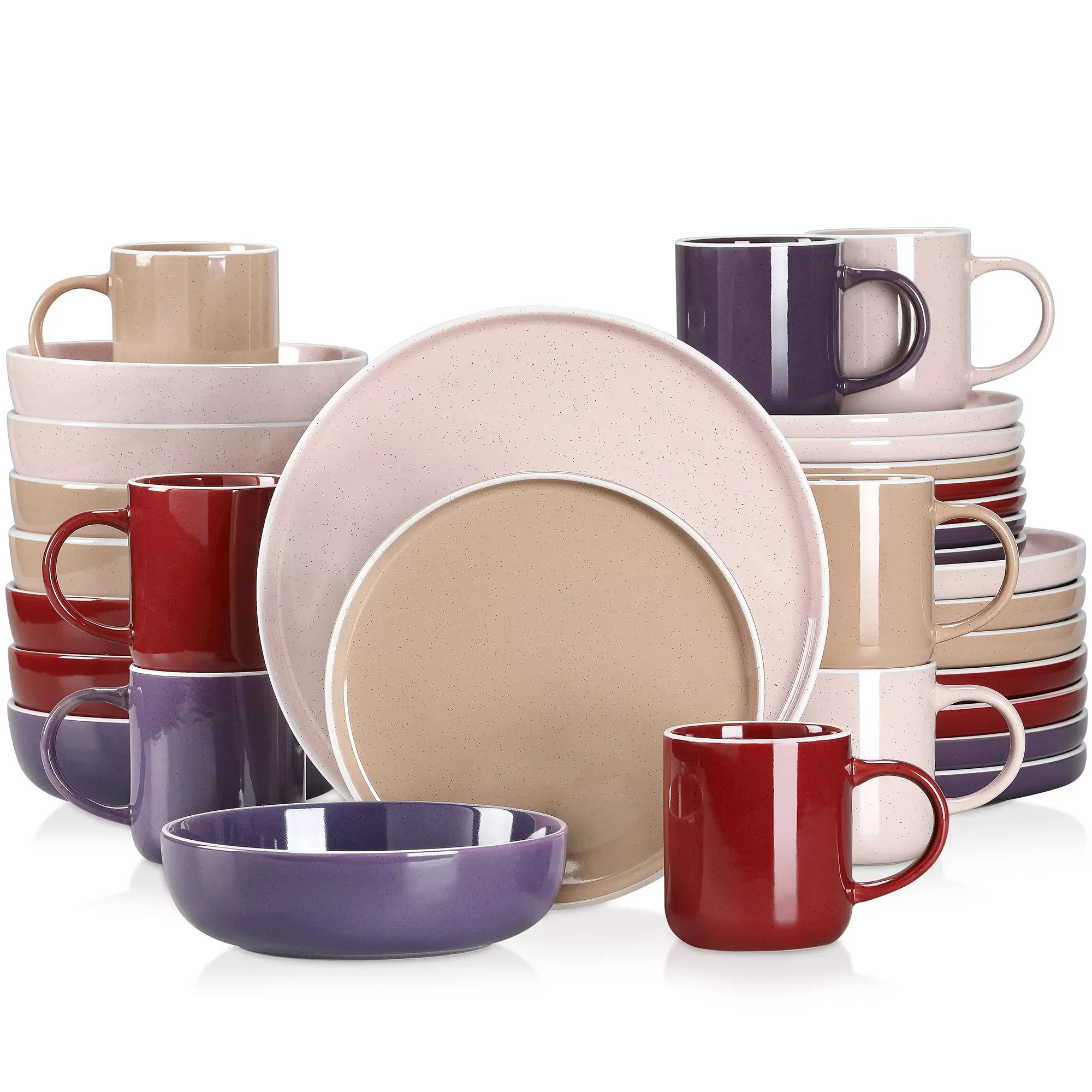 

SESAM 16/32/48 PCS Colorful Stoneware Set Sesame Glaze Ceramic Dinnerware Set with Dinner/Dessert Plate/Soup Bowl/Mug