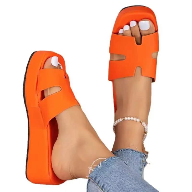 Summer Women Slippers 2023 New Fashion Pu Leather Women Sandals Platform Shoes Designer Orange Beach Ladies Slipper Size 43