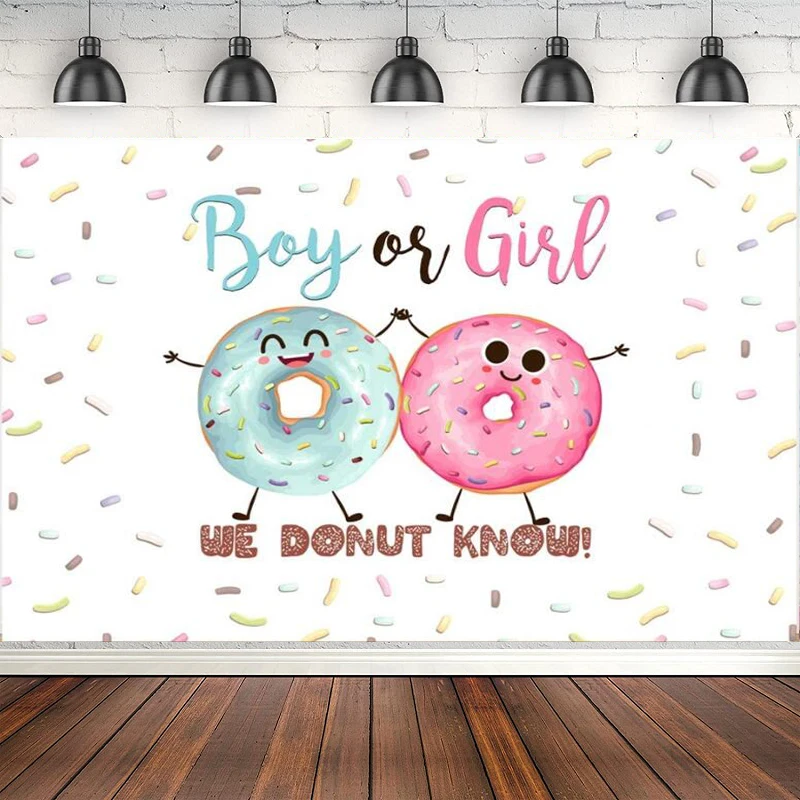 

Фон для фотосъемки мальчик или девочка с пончиком мы знаем пол раскрыть баннер для вечерние НКИ розовый или синий детский душ Декор