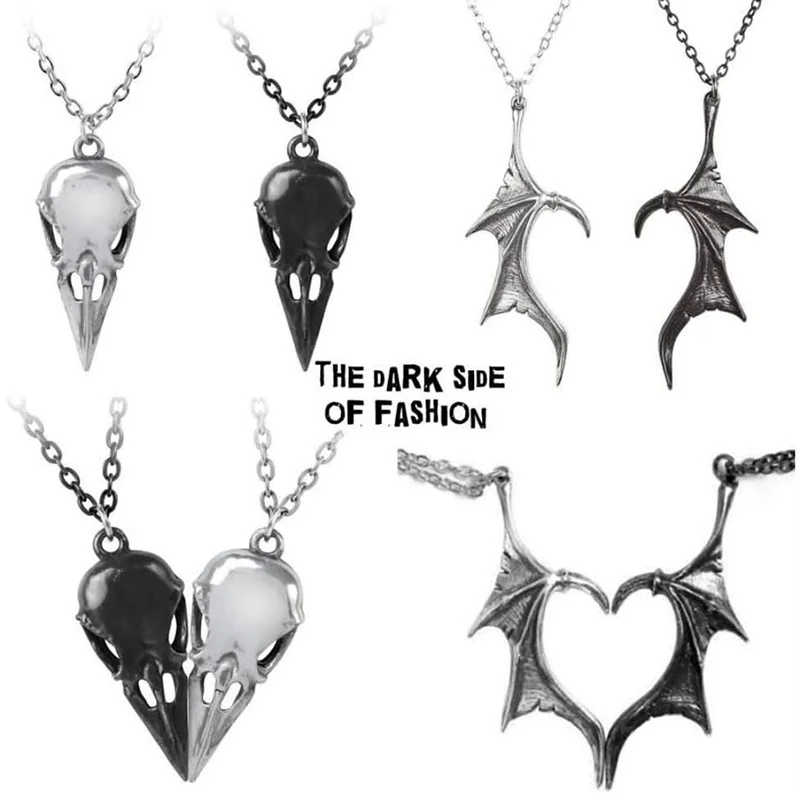 

2022 New Arrivals Fashion Demon Bat Wings Splicing Love Necklace Lovers Retro Gothic Punk Style Skull Clavicle Chain