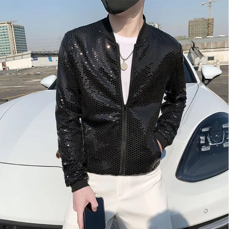 

2022 Men's Spring High-End Sequins Leisure Jackets/Male Slim Fit Thin Coat/Man Summer Prevent Bask In Clothes Plus Size S-5XL