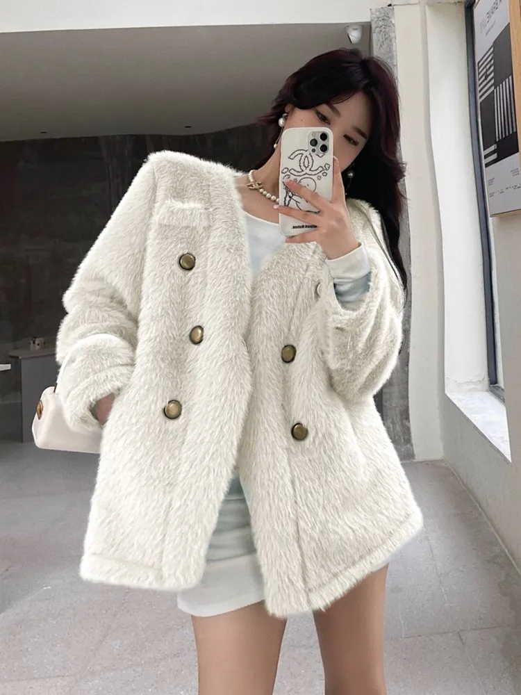 Autumn Winter New Faux Fur Coat Women High-Quality Luxury Plush Jacket Korean Fashion One Piece Clothes