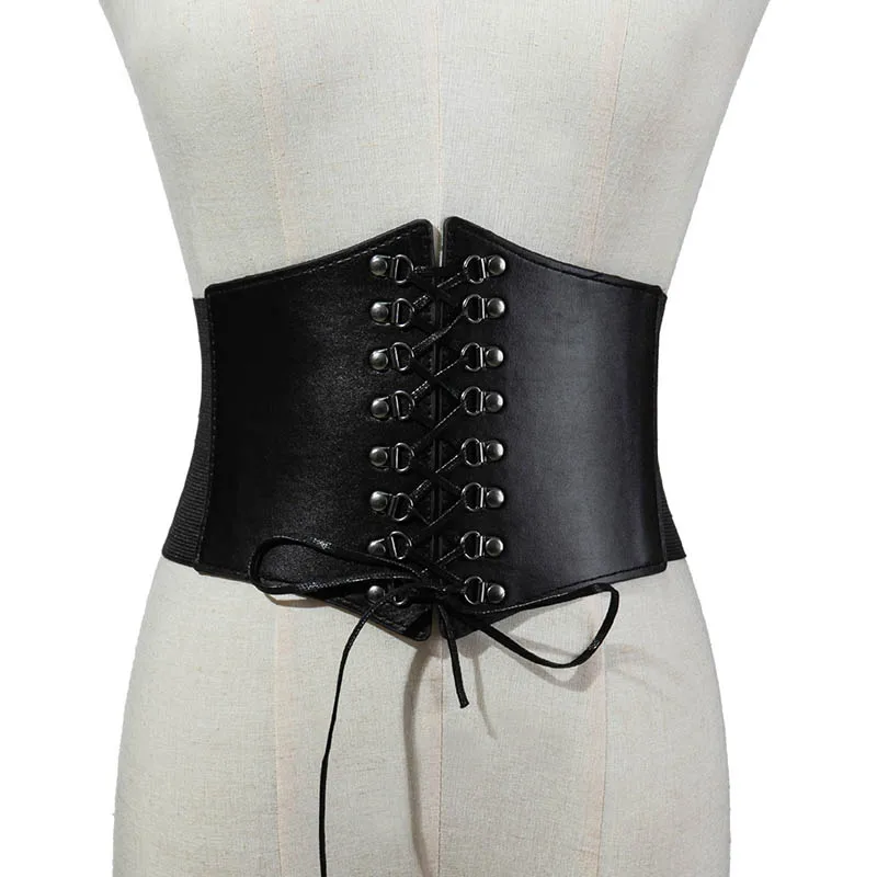 

For Women Girls Faux Leather Girdle Belt 1Pcs Waistband Fashion Accessories Black/Coffee Color Corset Lace-up Gothic