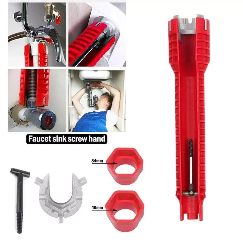 8 In 1 Multi Key Flume Magic Wrench Sink Plumbing Tools Magic Wrench 8 in 1 Multifunctional English Key Plumbing Wrench Tool