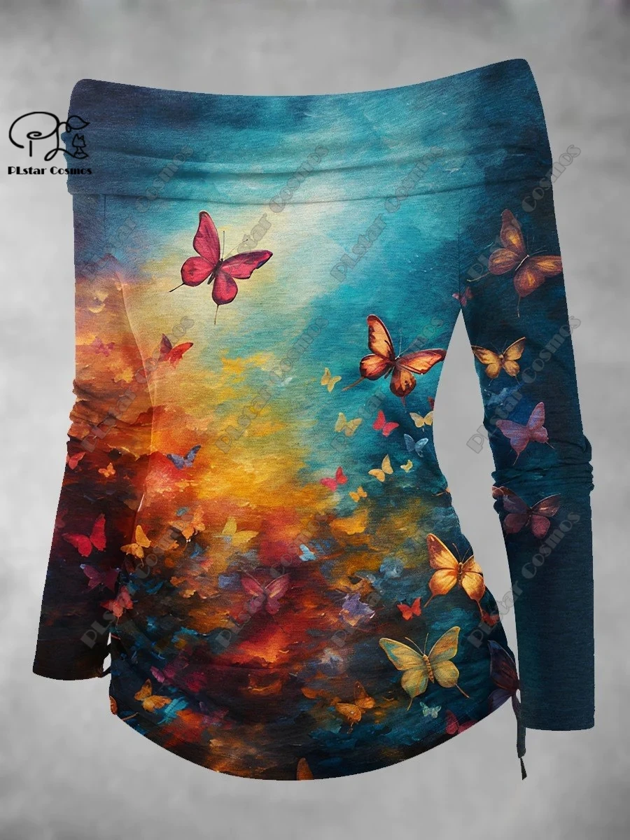 

Женская футболка с открытыми плечами, принтом животных и открытыми плечами