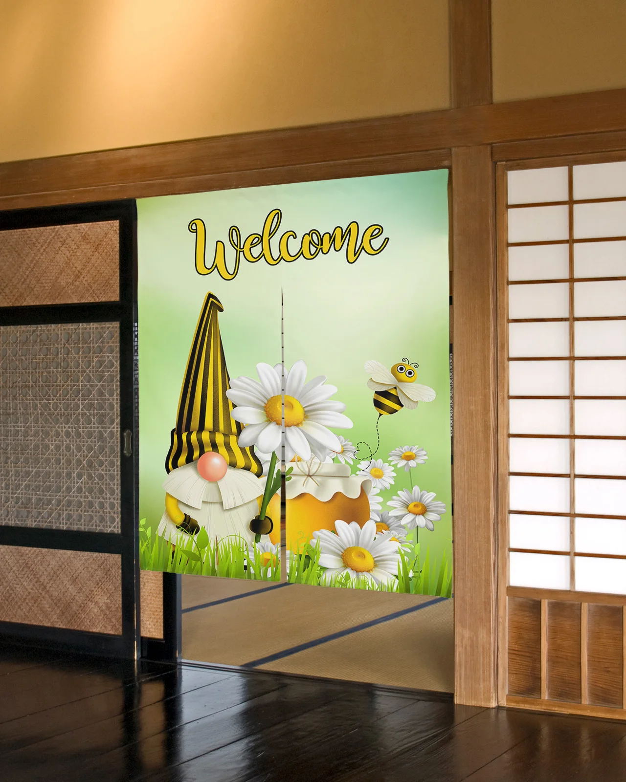 

Gnome Bee Daisy Japanese Door Curtain Bedroom Doorway Partition Curtains Restaurant Kitchen Decor Drapes